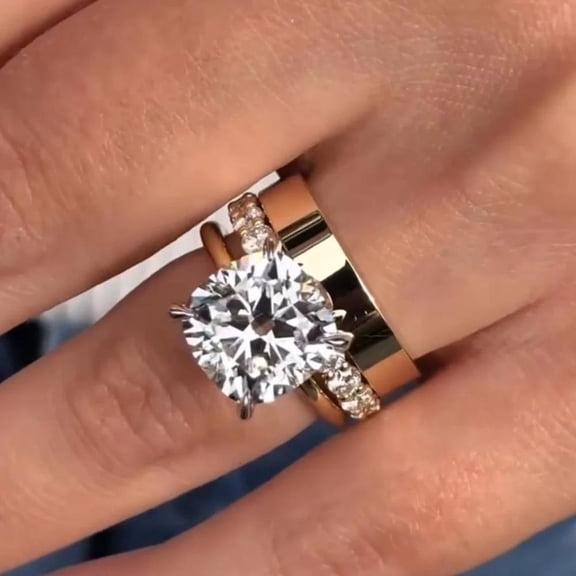 Cushion Cut Engagement Ring Set – 925 Silver & Eternity Band Anniversary Gift Matching Band Set Bridal Set
