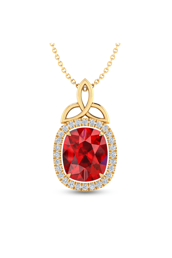 Cushion-Cut Garnet Trinity Knot Solitaire Gold Plated Necklace Gift For Bridal Shower || Ali Baba Jewellery