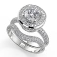thumbnail image 1 of Cushion Cut Halo Bridal Set Women's Engagement Ring, Hidden Halo wave Stackable Wedding Ring, 2.2 Ct Simulated Diamond, 14K White Gold Plated, Pave Set Anniversary Gift For Her Special Ocassion, 1 of 5