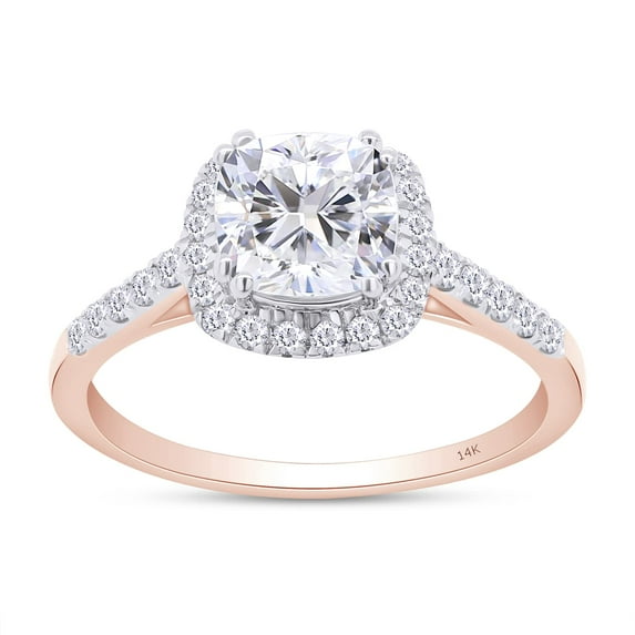 AFFY 1CT Moissanite Diamond Halo Engagement Ring Cathedral Set in 14K Rose Gold-4.5