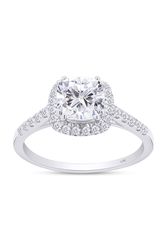 1CT Moissanite Diamond Halo Engagement Ring Cathedral Set in 14K White Gold-14