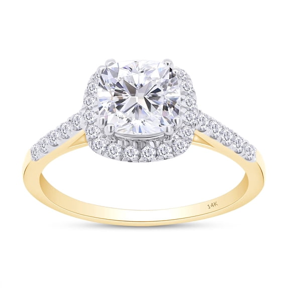AFFY 1CT Moissanite Diamond Halo Engagement Ring Cathedral Set in 14K Yellow Gold-4