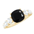 thumbnail image 1 of Rosec Jewels Lab Grown Black Diamond Cushion Cut Engagement Ring with Side Stones - 8 mm - AAAA Grade - with Jewelry Box, 14K Yellow Gold, US 7.50, 1 of 9