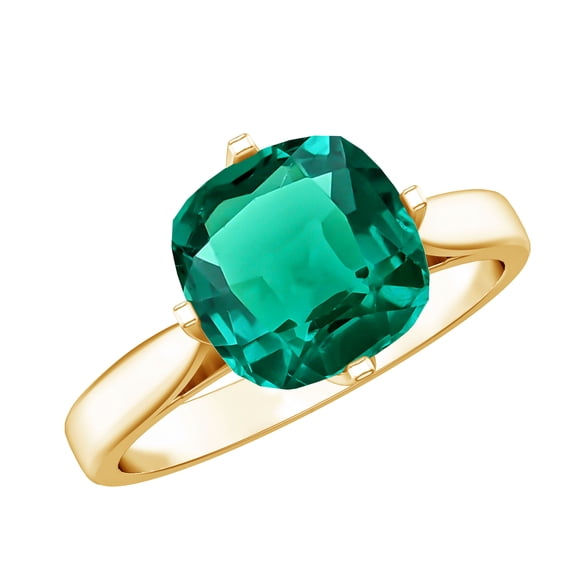 Rosec Jewels Lab Grown Emerald Engagement Ring for Women - 8 mm Cushion Cut Emerald Ring - AAAA Quality - With Jewelry Box, 10K Yellow Gold, US 9.50