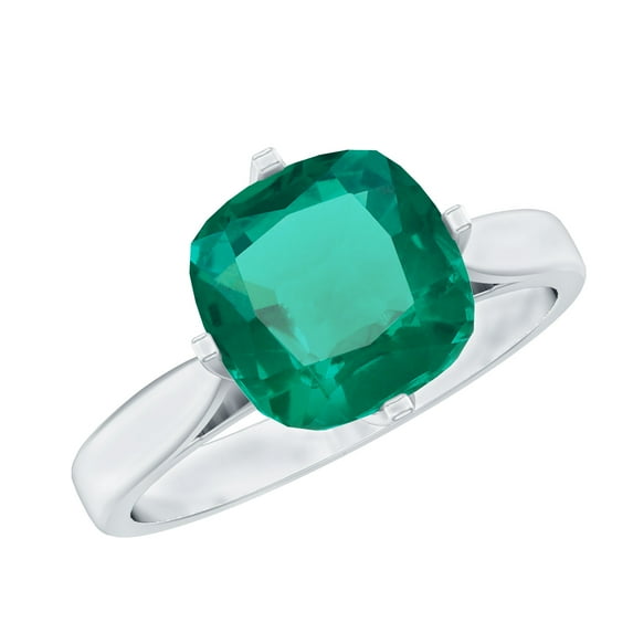 Rosec Jewels Lab Grown Emerald Engagement Ring for Women - 8 mm Cushion Cut Emerald Ring - AAAA Quality - With Jewelry Box, 14K White Gold, US 4.50