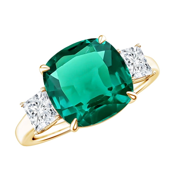 Rosec Jewels Certified Lab Grown Emerald Engagement Ring (4 Carat, Cushion Cut, AAAA Grade) - Emerald Moissanite Ring, 14K Yellow Gold, US 11.00