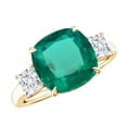 thumbnail image 1 of Rosec Jewels Certified Lab Grown Emerald Engagement Ring (4 Carat, Cushion Cut, AAAA Grade) - Emerald Moissanite Ring, 14K Yellow Gold, US 9.50, 1 of 8