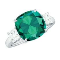 Rosec Jewels Cushion Cut Lab Grown Emerald Solitaire Ring with Moissanite - AAAA Quality (10 mm), 925 Sterling Silver, US 4.00