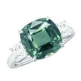 thumbnail image 1 of Rosec Jewels Cushion Cut Lab Grown Green Sapphire Solitaire Ring with Moissanite - AAAA Quality, 925 Sterling Silver, US 4.00, 1 of 9