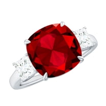 Rosec Jewels Cushion Cut Lab Grown Ruby Solitaire Ring with Moissanite - 10 mm - AAAA Grade, 925 Sterling Silver, US 4.00