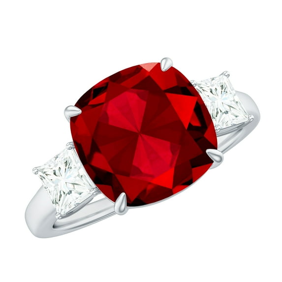 Rosec Jewels Cushion Cut Lab Grown Ruby Solitaire Ring with Moissanite - 10 mm - AAAA Grade, 925 Sterling Silver, US 4.00