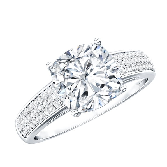 Rosec Jewels Cushion Cut Moissanite Engagement Ring with Side Stones (8 mm, 3 Carat, D-VS1 Quality Certified) - with Jewelry Box, 10K White Gold, US 3.50