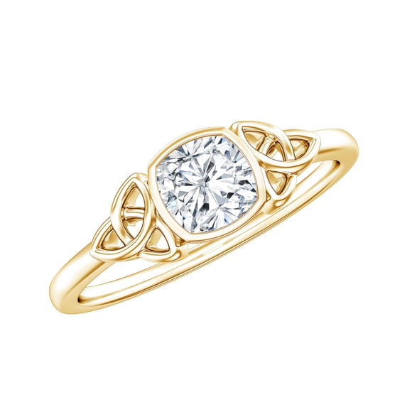 Rosec Jewels Moissanite Cushion Cut Engagement Ring 1 Ct - 6 mm - D-VS1 Quality Certified Moissanite Celtic Knot Ring, 10K Yellow Gold, US 5.00