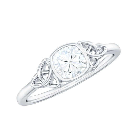 Rosec Jewels Moissanite Cushion Cut Engagement Ring 1 Ct - 6 mm - D-VS1 Quality Certified Moissanite Celtic Knot Ring, 14K White Gold, US 11.00