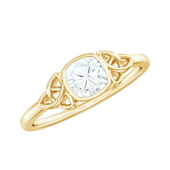 Rosec Jewels Moissanite Cushion Cut Engagement Ring 1 Ct - 6 mm - D-VS1 Quality Certified Moissanite Celtic Knot Ring, 14K Yellow Gold, US 9.00