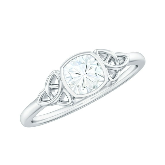 Rosec Jewels Moissanite Cushion Cut Engagement Ring 1 Ct - 6 mm - D-VS1 Quality Certified Moissanite Celtic Knot Ring, 18K White Gold, US 6.00