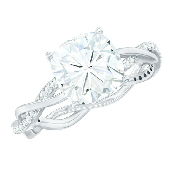 Rosec Jewels Cushion Cut Moissanite Ring for Engagement - Designer Ring (8 mm, 3 Carat, D-VS1 Quality Certified), 14K White Gold, US 5.00