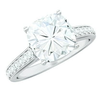 Cushion Cut Moissanite Solitaire Engagement Ring for Women - 8 mm - D-VS1 Grade, 925 Sterling Silver, US 4.00