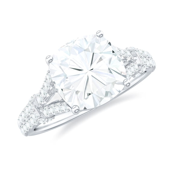Rosec Jewels Moissanite Solitaire Engagement Ring 3 Carat - 8 mm Cushion Cut Ring - D-VS1 Quality Certified, 18K White Gold, US 8.00