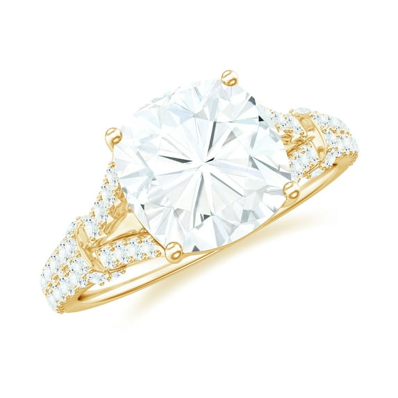 Rosec Jewels Moissanite Solitaire Engagement Ring 3 Carat - 8 mm Cushion Cut Ring - D-VS1 Quality Certified, 18K Yellow Gold, US 3.00