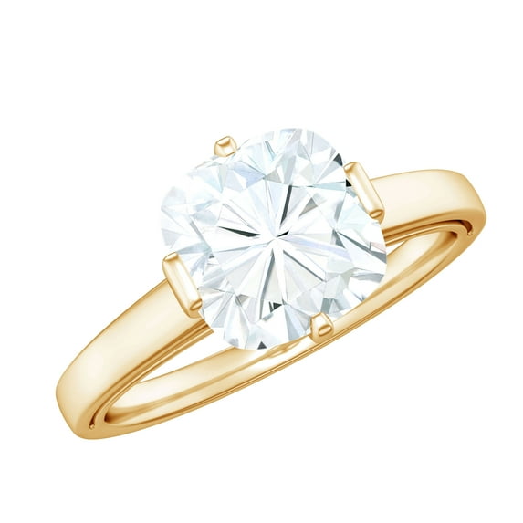 Rosec Jewels Certified Moissanite Solitaire Engagement Ring 3 Carat - 8 mm Cushion Cut Ring for Women - D-VS1 Grade, 10K Yellow Gold, US 6.00