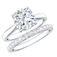 thumbnail image 1 of Rosec Jewels Moissanite Wedding Ring Set of 2 - Cushion Cut Engagement Ring with Enhancer - 8 mm - D-VS1 Grade, 10K White Gold, US 3.00, 1 of 9