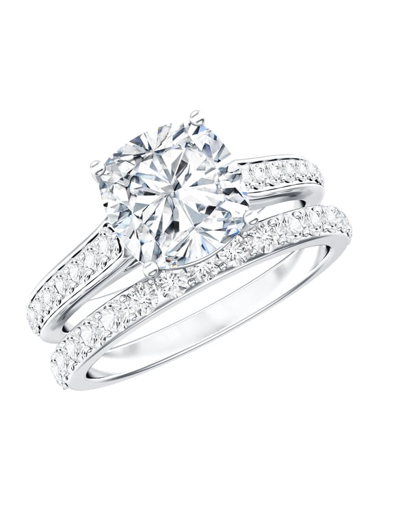 Cushion Cut Moissanite Wedding Ring Set for Women, 8 mm, D-VS1 Quality - 3 Carat Moissanite Engagement Ring with Band, 925 Sterling Silver, US 10.00