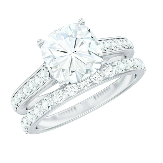 Rosec Jewels Cushion Cut Moissanite Wedding Ring Set for Women (8 mm, D-VS1 Quality), 925 Sterling Silver, US 12.50