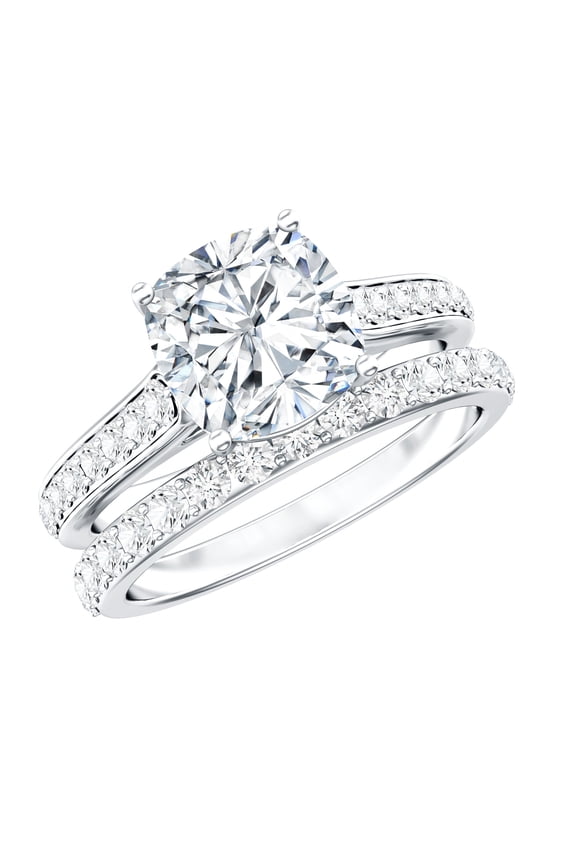 Cushion Cut Moissanite Wedding Ring Set for Women, 8 mm, D-VS1 Quality - 3 Carat Moissanite Engagement Ring with Band, 925 Sterling Silver, US 6.00