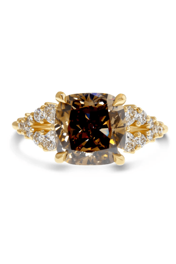 Cushion Cut Natural Champagne Diamond Wedding ring - Birthday Gift For Wife
