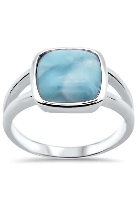 Cushion Cut Natural Larimar Split Shank Ring Sterling Silver Size 7