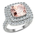 thumbnail image 1 of Cushion Cut Pink Morganite Double Halo Diamond Rings 14K White Gold 3.0 CT TW, 1 of 5