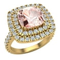 thumbnail image 1 of Cushion Cut Pink Morganite Double Halo Diamond Rings 18K Gold 3.0 CT TW (G,VS1), 1 of 5