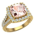 thumbnail image 1 of Cushion Cut Pink Morganite Halo Engagement Ring Split Shank 14K Gold 2.95 CT TW, 1 of 5