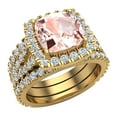 thumbnail image 1 of Cushion Cut Pink Morganite Halo Engagement Ring Split Shank with Enhancer Bands 14K Yellow Gold 3.90 CT TW, 1 of 5