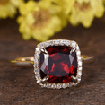 thumbnail image 1 of Cushion Cut Red Garnet engagement ring -14k Yellow Gold Finish Wedding Band -Diamond Halo Promise Ring - Anniversary Ring -valenties day gift for Girlfriend, 1 of 2
