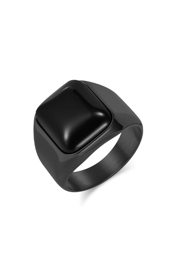 Cushion Cut Ring for Men Women, Stainless Steel Gemstone Wedding Ring Black Onyx Ring, Size 7-13