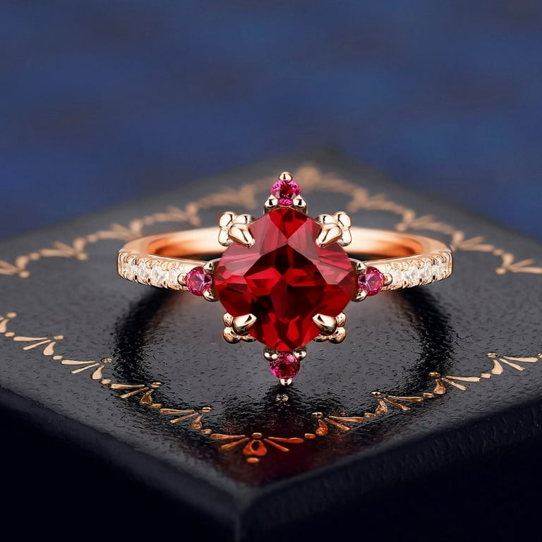 Cushion Cut Ruby Red Gemstone 14K Solid Gold Ring For Women Engagement Wedding Band Anniversary Ring Handmade Gifts For Her Walmart