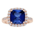 thumbnail image 1 of AFFY Cushion Cut Simulated Blue Sapphire & White Natural Diamond Solitaire Ring In 10k Rose Gold , Ring Size-5.5, 1 of 2