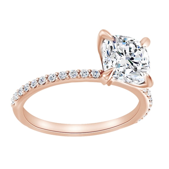 AFFY Cushion Cut Simulated Moissanite With Natural Diamond Engagement Ring In 14K Solid Rose Gold , Size-11.5