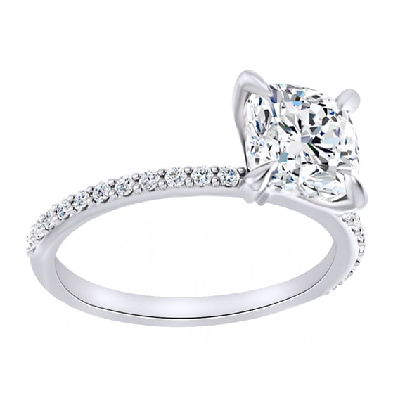 AFFY Cushion Cut Simulated Moissanite With Natural Diamond Engagement Ring In 14K Solid White Gold , Size-13