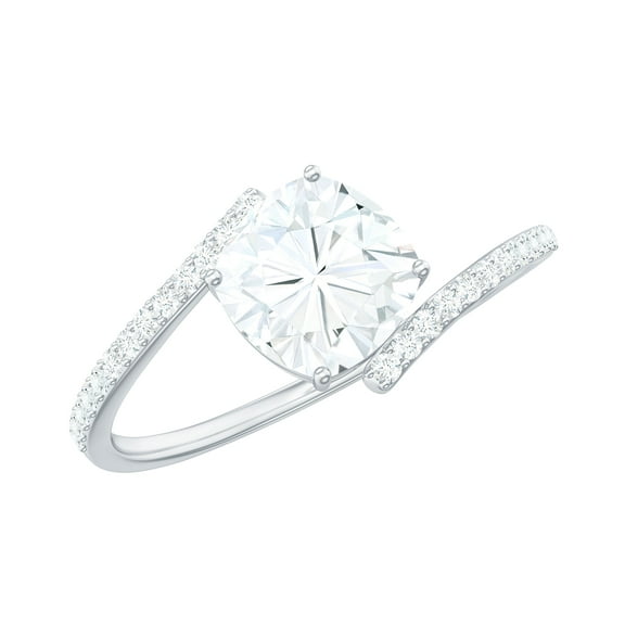 Rosec Jewels Moissanite Cushion Cut Engagement Ring 1 Carat - 6 mm - Bypass Ring - D-VS1 Quality Certified, 925 Sterling Silver, US 4.00