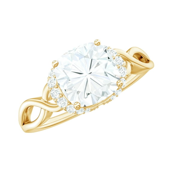 Rosec Jewels Certified Moissanite Cushion Cut Engagement Ring - Infinity Ring - 8 mm - 3 Ct - D-VS1 Quality, 10K Yellow Gold, US 11.00