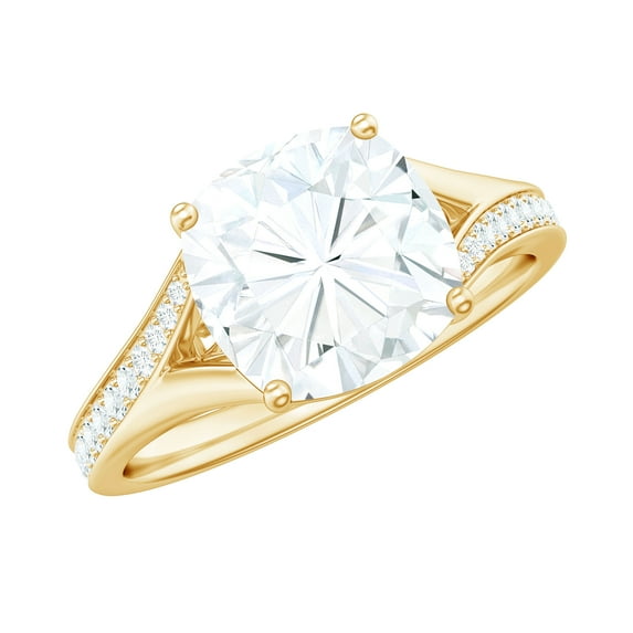 Rosec Jewels Moissanite Cushion Cut Engagement Ring 3 Carat - D-VS1 Grade- 8mm Moissanite Solitaire Ring with Split Shank, 10K Yellow Gold, US 5.50
