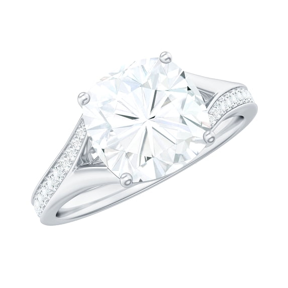 Rosec Jewels Moissanite Cushion Cut Engagement Ring 3 Carat - D-VS1 Grade- 8mm Moissanite Solitaire Ring with Split Shank, 18K White Gold, US 9.50