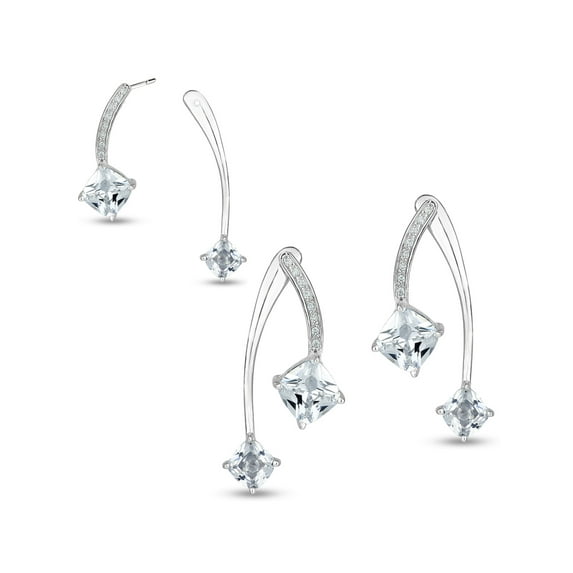 Cushion-Cut White CZ Convertible Earrings 2-Piece in Sterling Silver