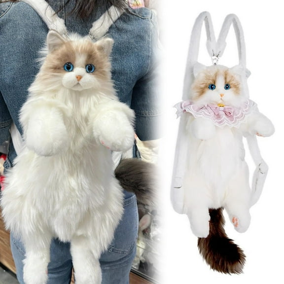 Cushion,Cute Cow Cat Backpack Plush Bag Realistic Stuffed Animals Cat Backpack Adjustable Strap (