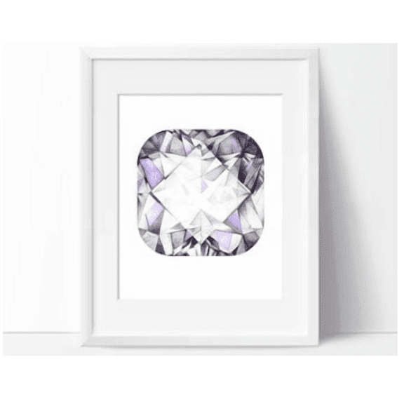 Cushion Diamond Watercolor Style Poster Crystal Painting Artwork For Jewelry Store Decor April Birthstone Included