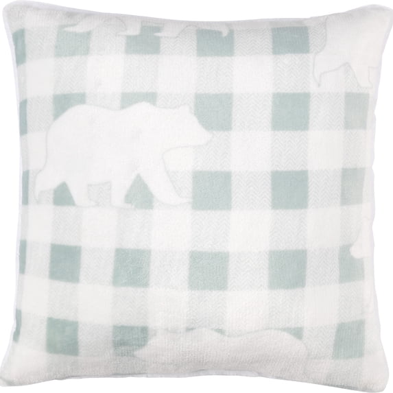 Cushion Faux Fur Reversible Aqua Plaid Bear