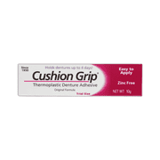 Cushion Grip Thermoplastic Denture Adhesive, 0.35 oz Travel Size | Refits and Tightens Loose Dentures for Up to 4 Days | Glue-Free, Zinc-Free, Waterproof, Works Like a Denture Reliner